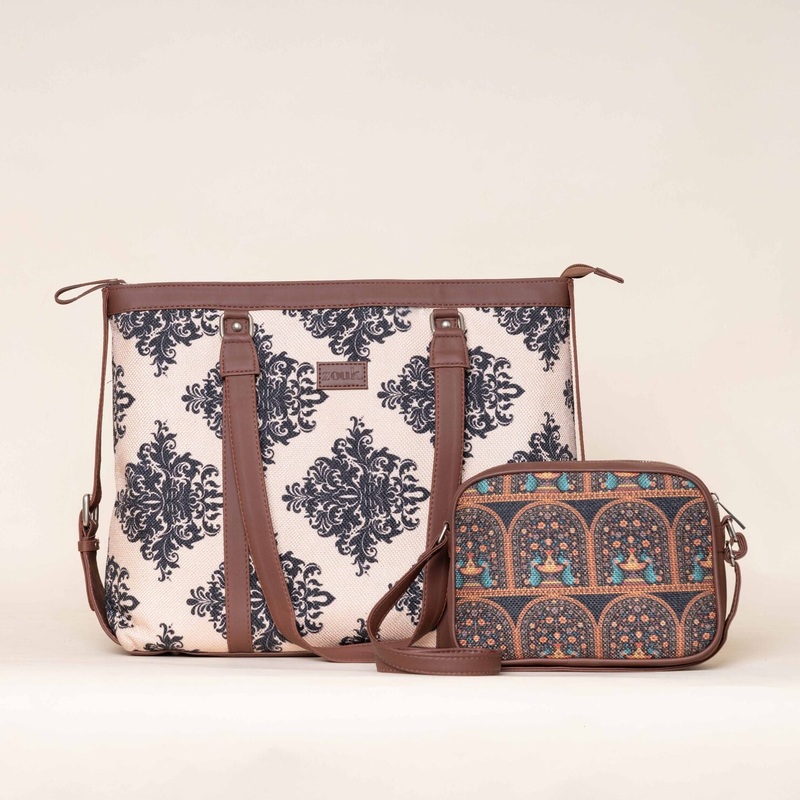 Mughal Motif and Royal Indian Peacock Motif – Office Bag & Sling Bag Combo
