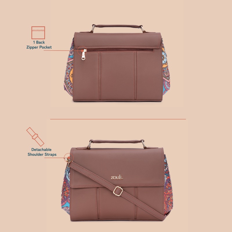 Rhea Kapoor Satchel Bag – Multicolor Mandala Print