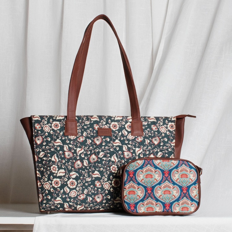 Chittoor Blue Kalamkari & Kovil Blue – Office Tote Bag & Sling Bag