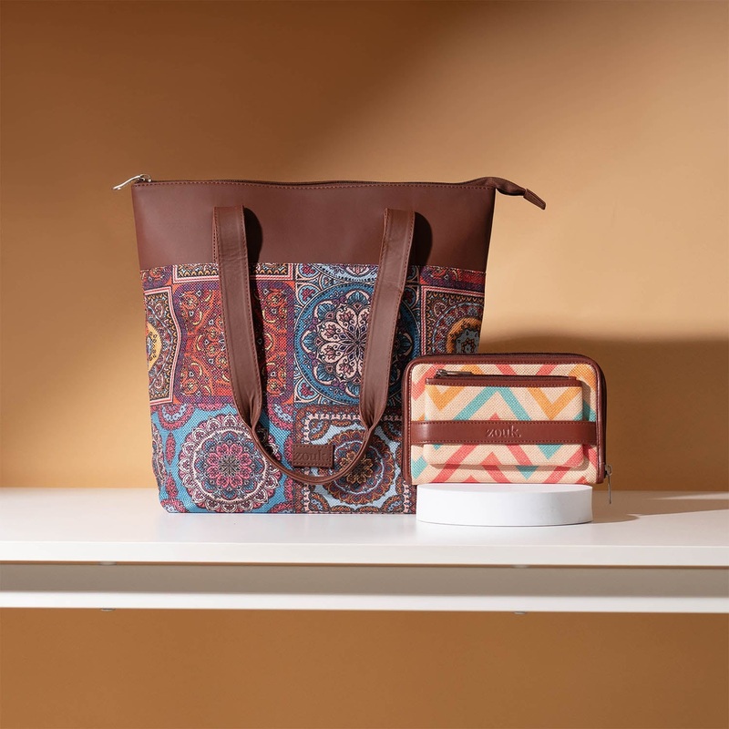 Multicolor Mandala Print & WavBeach – Everyday Tote Bag & Classic Zipper Wallet Combo