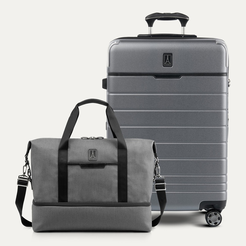 Travelpro x Travel + Leisure Medium Check-in Spinner and Drop-Bottom Weekender Bag Luggage Set WHISTLER GREY