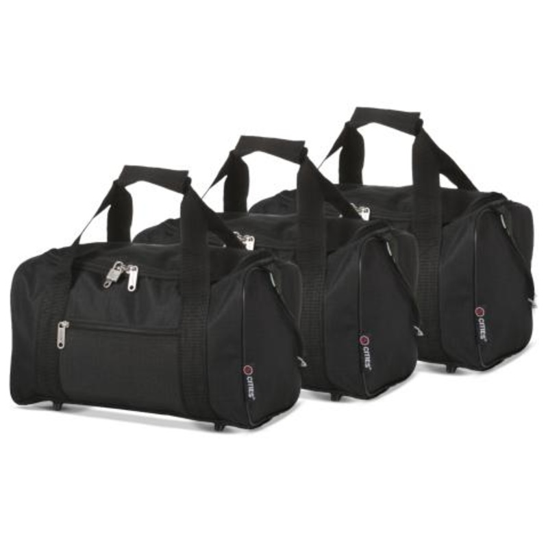 5 Cities (35x20x20cm) Hand Luggage Holdall Flight Bag (x3 Set) Black