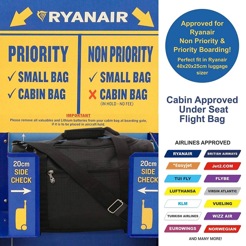 5 Cities (40x20x25cm) Ryanair Approved Hand Luggage Holdall Flight Bag, Under Seat Cabin Holdall Take The Max On Board Black