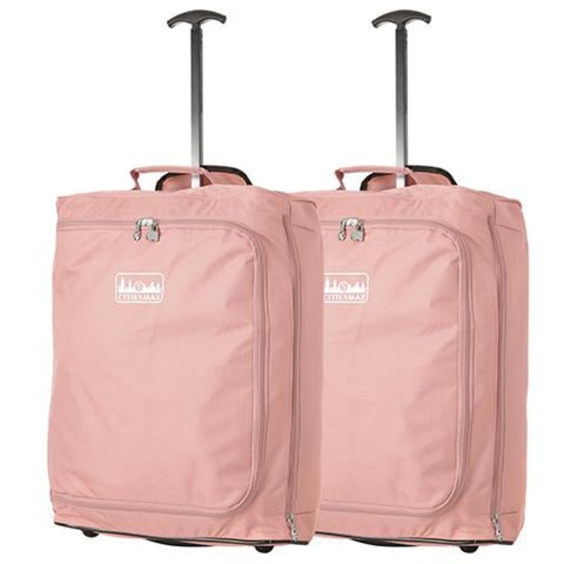 5 Cities (55x40x20cm) Lightweight Cabin Hand Luggage (x2 Set) Rose Gold