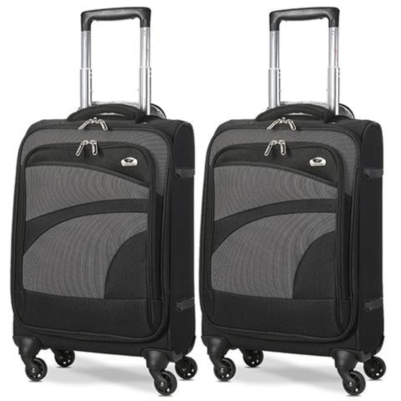 Aerolite (47x35x20cm) Lightweight Soft Shell Cabin Hand Luggage (x2 Set) | 4 Wheels