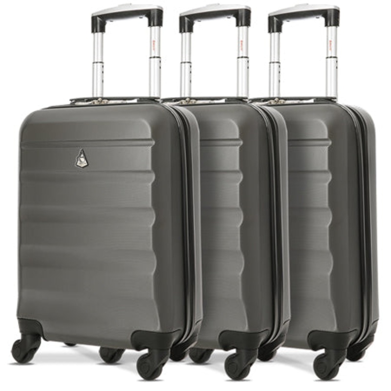 Aerolite (55x35x20cm) Lightweight Hard Shell Cabin Hand Luggage (x3 Set) Charcoal