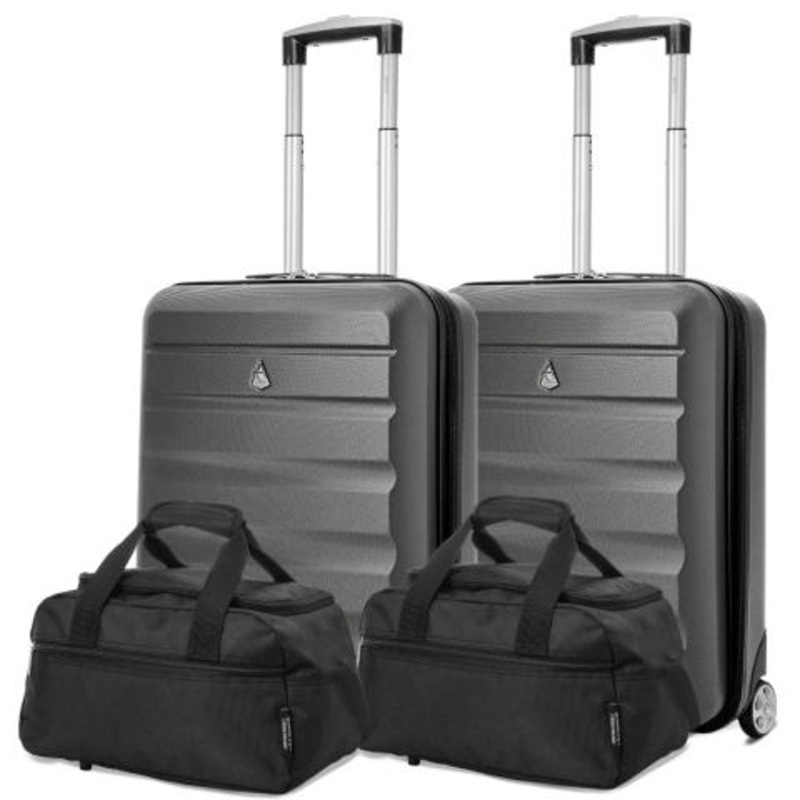 Aerolite (55x40x20cm) Lightweight Hard Shell Cabin Hand Luggage and (35x20x20cm) Black Holdall (x2 Set)