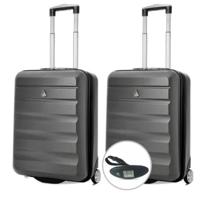 Aerolite (55x40x20cm) Lightweight Hard Shell Cabin Hand Luggage (x2 Set) with Luggage Scale
