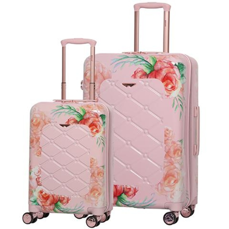 Aerolite Premium Hard Shell Hand Luggage Set (Cabin + Medium) – Floral Pink
