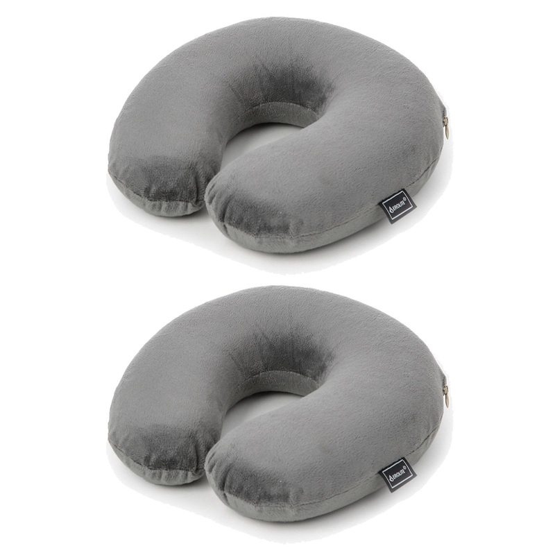 Aerolite Travel Pillow Neck Memory Foam Cushion (x2 Set) Grey