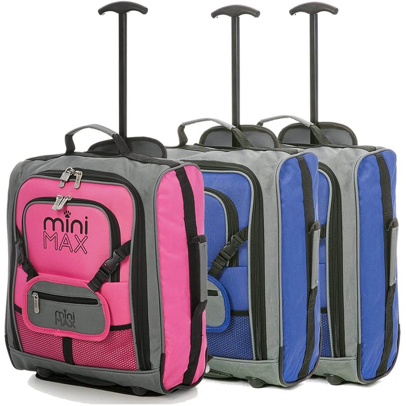 MiniMAX (45x35x20cm) Childrens Luggage Carry On Suitcase with Backpack and Pouch (x2 Blue + x1 Pink)