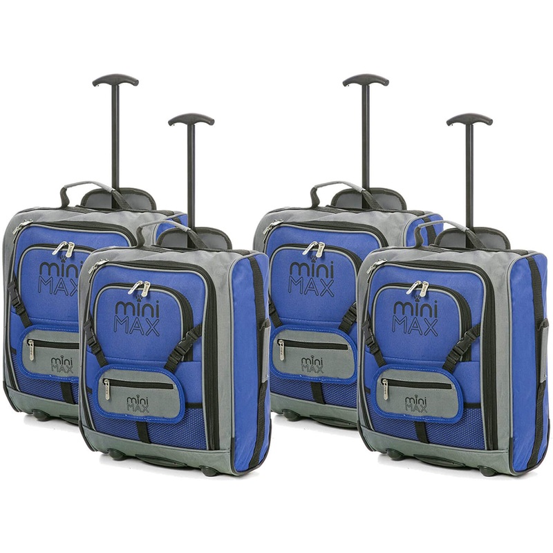 MiniMAX (45x35x20cm) Childrens Luggage Carry On Suitcase with Backpack and Pouch (x4 Set) Blue
