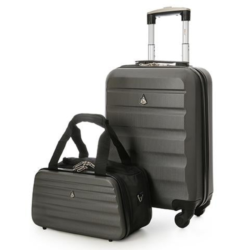 Aerolite (50x35x20cm) Lightweight Hard Shell Cabin Hand Luggage and 2nd Bag Holdall Set Charcoal-ABS-322-HOLD601-322