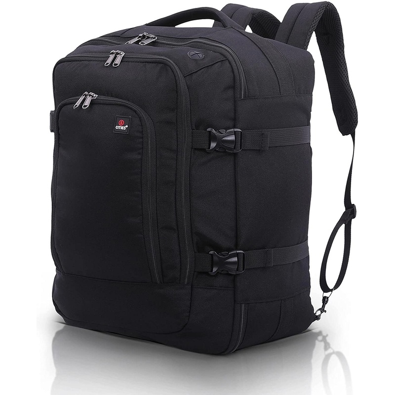 5 CITIES Easyjet Maximum Size (45x36x20cm) New and Improved 2025 Cabin Backpack Luggage Under Seat Flight Bag Black