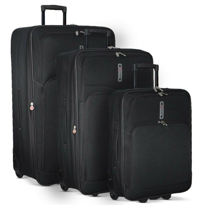5 Cities Lightweight 3 Piece Suitcase Luggage Set Cabin + Medium + Large Hold Black