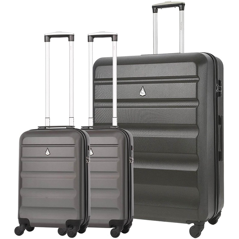 Aerolite 3 Piece Lightweight 4 Wheel ABS Hard Shell Luggage Suitcase Set with Built in TSA Combination Lock, 2 x 21″ Cabin + 1x Large 29″, Charcoal