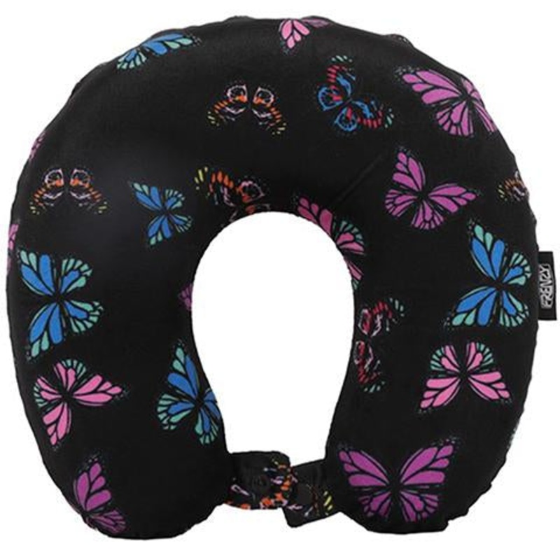 Frenzy Travel Pillow Neck Memory Foam Cushion – Butterflies Black