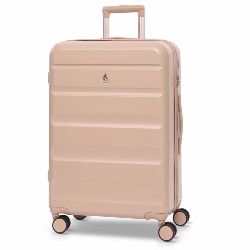 Aerolite 24-Inch Medium Check-In Luggage, 67L Lightweight Hard Shell Suitcase with 4 Spinner Wheels, TSA Lock, Durable ABS Travel Hold Suitcase  Beige