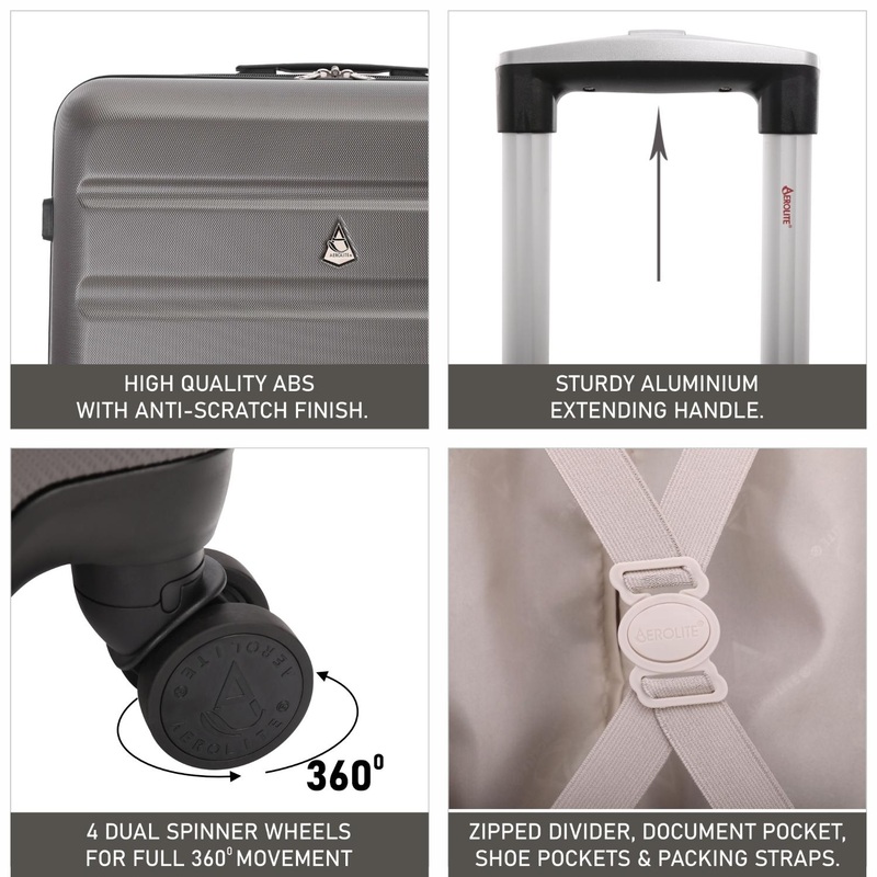 Aerolite 25″ (70x50x27cm) Medium Lightweight Hard Shell Checked In Hold Luggage Suitcase with 4 Wheels, 82L Capacity Charcoal