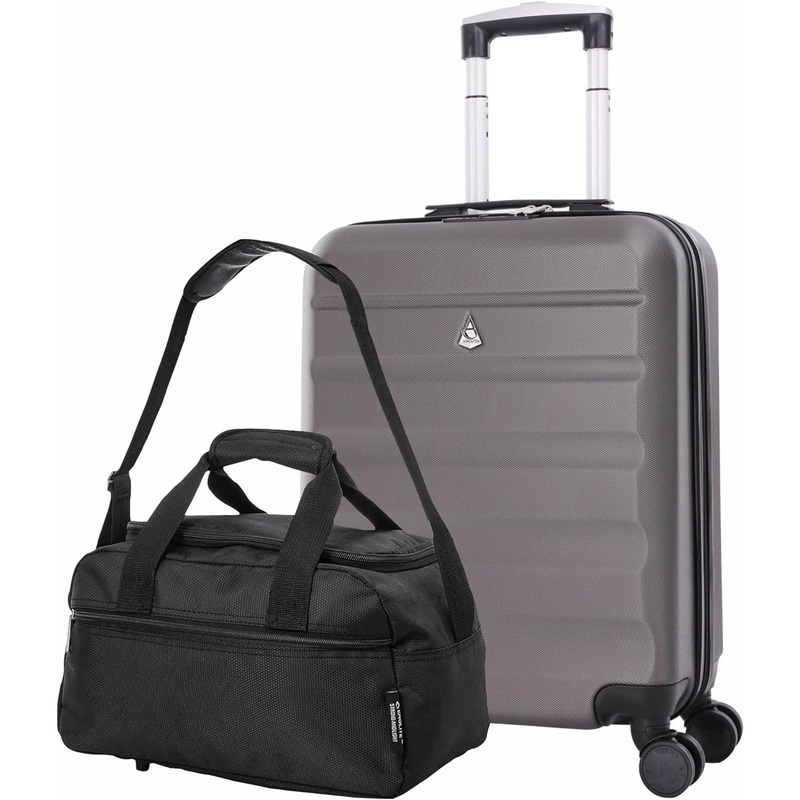 Aerolite Ryanair Maximum Bundle 55x40x20cm Overhead Lightweight 8 Wheel Hardshell Suitcase + 40x20x25cm Underseat Carry On Holdall Bag