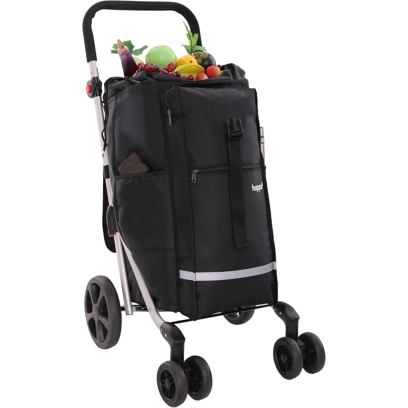 Hoppa 74L 6- Wheels Lightweight Foldable Shopping Trolley, Hard-Wearing Trolley Cart , Storage Trolly on Wheels, Sturdy 6 Wheels Collapsable Grocery Trolley Cart on Wheels (Black)