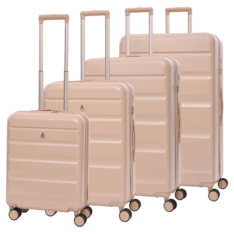 Aerolite Lightweight ABS Hard Shell 4 Wheel Spinner 4 Piece Travel Luggage Suitcase Set , Cabin + Medium + Large + Extra Large (BEIGE)