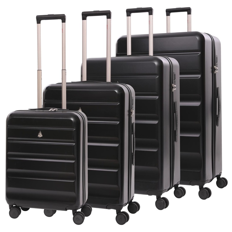Aerolite Lightweight ABS Hard Shell 4 Wheel Spinner 4 Piece Travel Luggage Suitcase Set , Cabin + Medium + Large + Extra Large (BLACK)