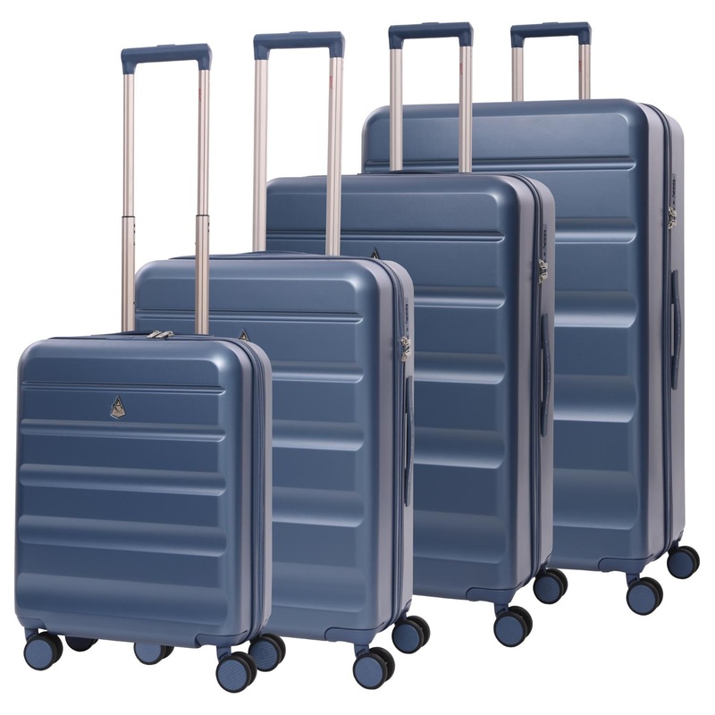 Aerolite Lightweight ABS Hard Shell 4 Wheel Spinner 4 Piece Travel Luggage Suitcase Set , Cabin + Medium + Large + Extra Large (BLUE)