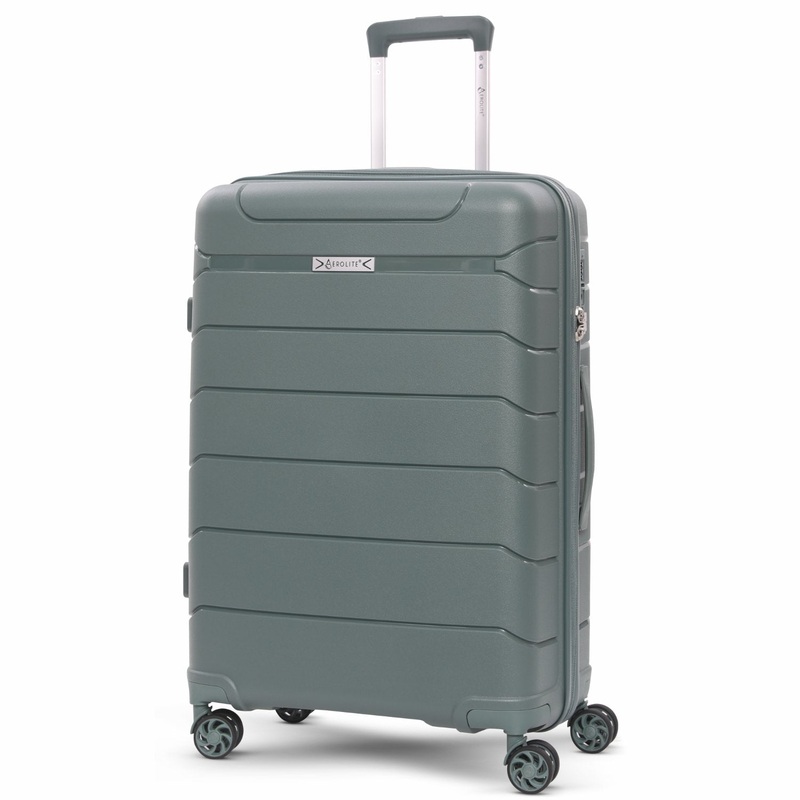 Aerolite Medium 24in (67L) Lightweight Polypropylene Hard Shell Check-In Luggage Suitcase, Dual 4-Spinner Wheels, TSA Lock, Organised Interior, Durable Travel Case  Green