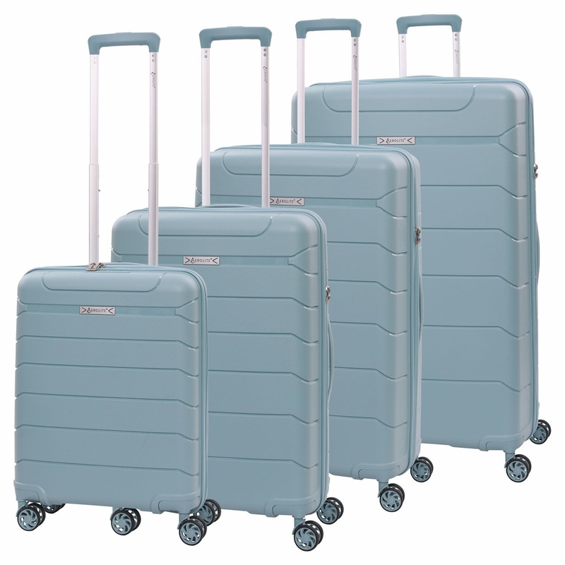 Aerolite Premium PP 4 Piece Hard Shell 4 Dual Wheel Spinner Travel Luggage Suitcase Set , Expandable Cabin + Medium + Large + Extra Large – Black