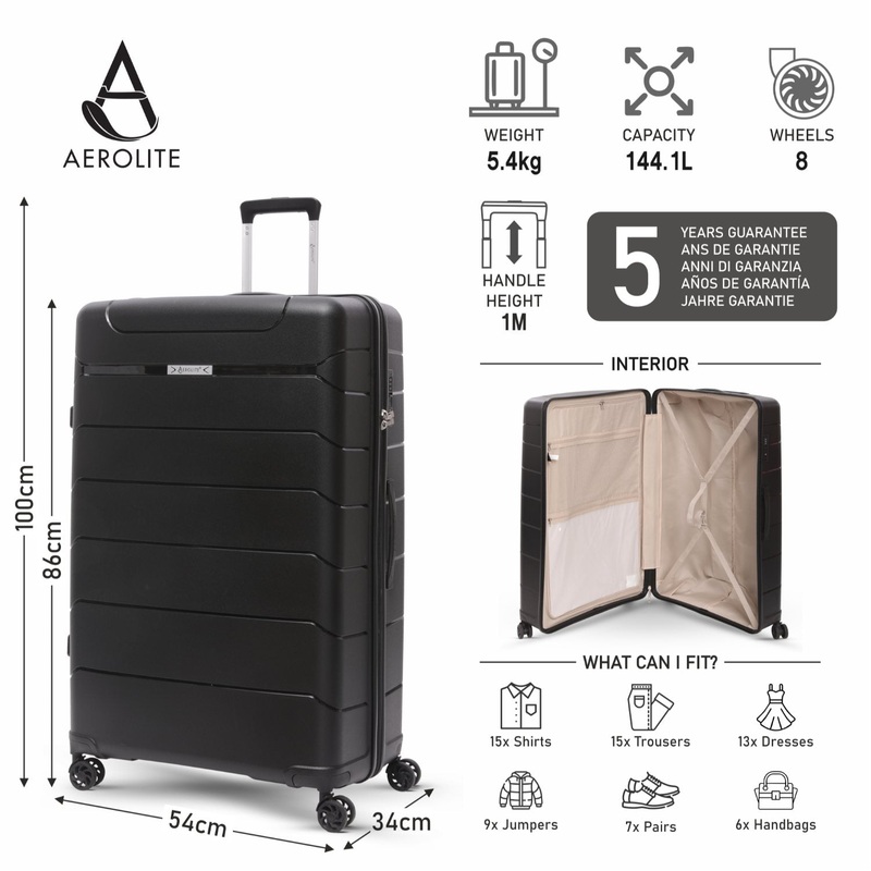 Aerolite XL 32in (144L) Lightweight Polypropylene Hard Shell Suitcase, Extra Large Check-In Luggage with 4 Spinner Wheels, TSA Lock, Waterproof Pocket – Sage