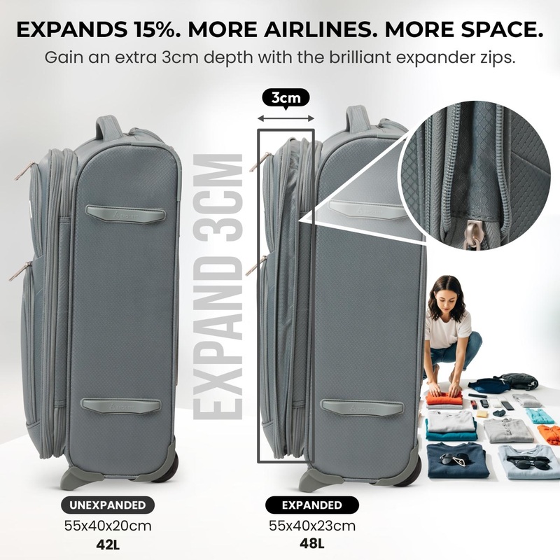 Aerolite Expandable 55x40x20cm to 55x40x23cm Ryanair Priority, Wizz Air Priority, Lufthansa Max Size Lightweight Soft Shell Carry On Hand Cabin Luggage Suitcase with 2 Wheels