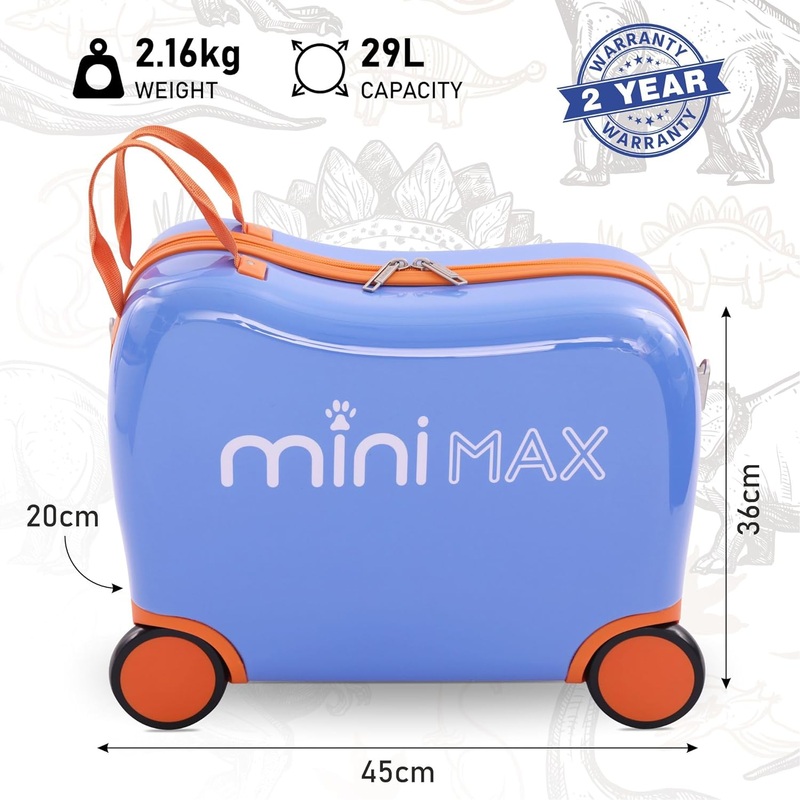 Aerolite MiniMax Childrens Ride-On Suitcase Fits 45x36x20cm EasyJet Maximum Size Kids Hand Luggage With Wheels 29L – Blue