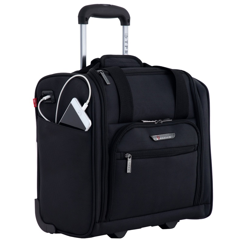 TPRC 15″ Smart Under Seat Carry-On Luggage with USB Charging Port Black