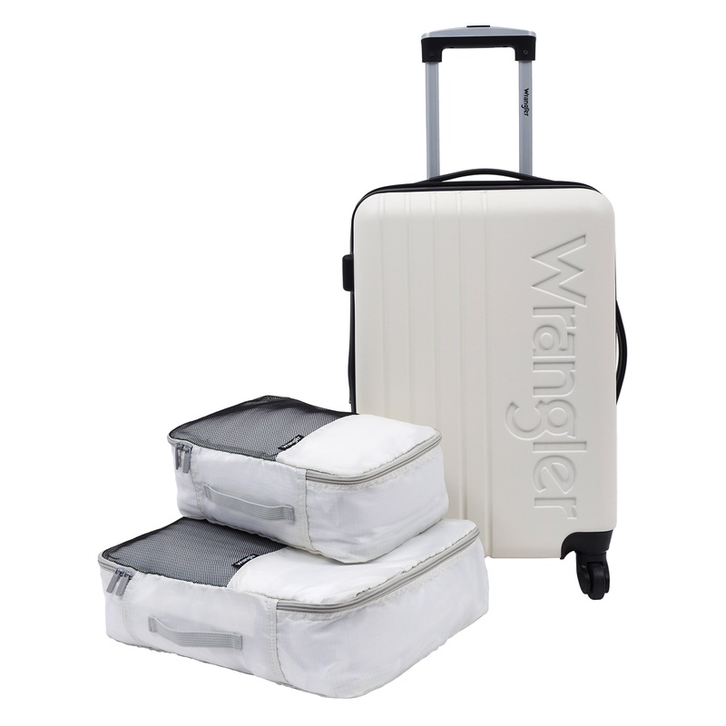 Wrangler 20″ Carry-On Luggage with 2 Accessory Bags Set Beige