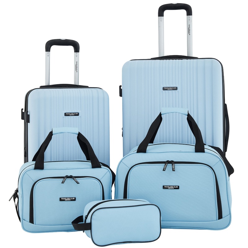 Travelers Club 5 Piece Velocity Expandable Rolling Hardside Luggage Set Summer Song Blue