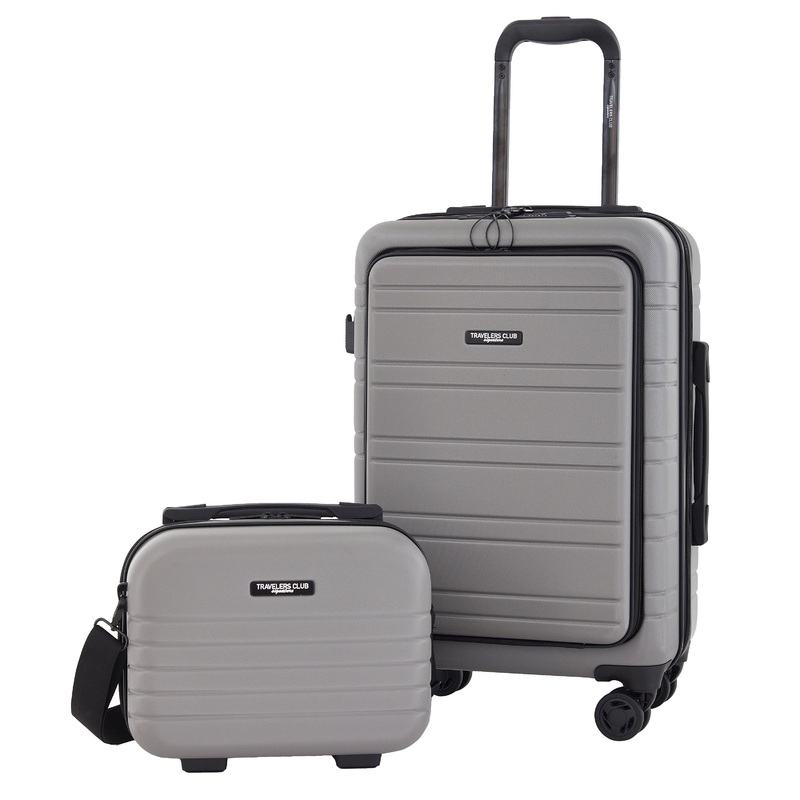 Travelers Club Discovery 2 Piece Expandable Rolling Carry-On Luggage Set Gray