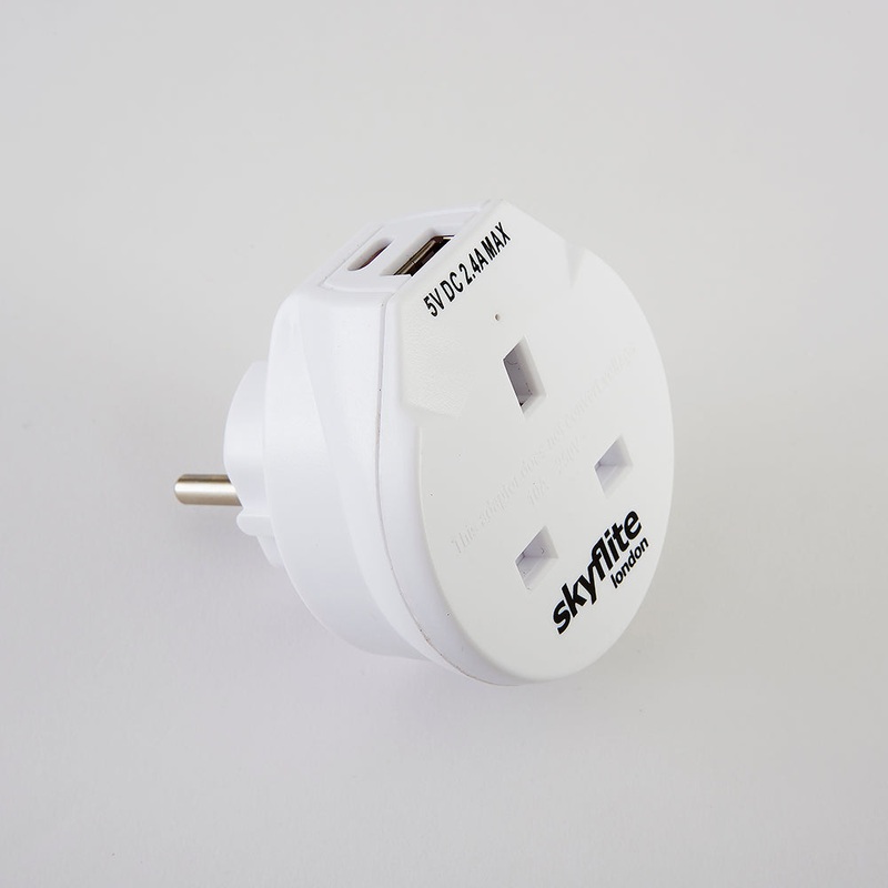 Skyflite UK to Europe Travel Adapter with USB & USB-C Charger