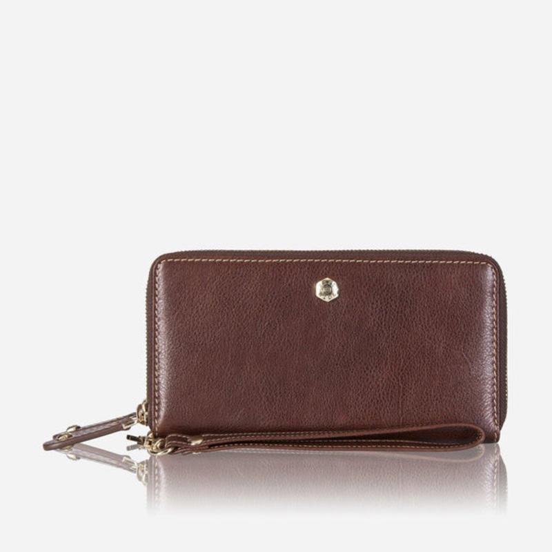 DOUBLE ZIP WRISTLET PURSE, BURGUNDY
