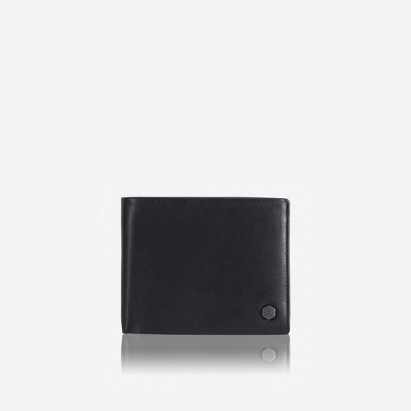SLIM BIFOLD CARD HOLDER WITH COIN, SOFT BLACK