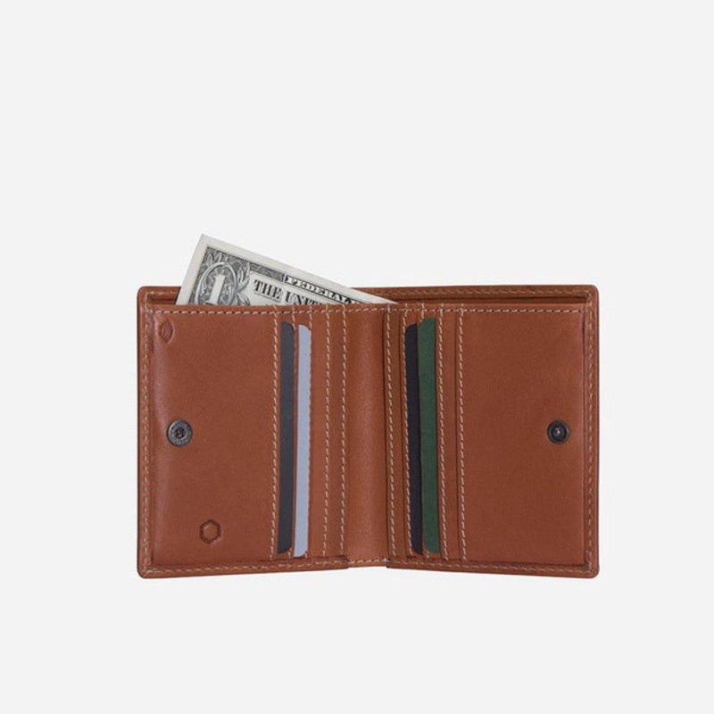 SLIM BIFOLD WALLET WITH COIN, TAN