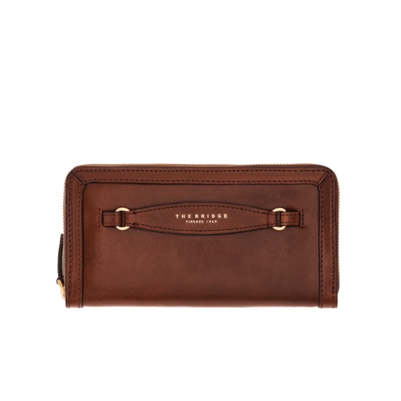 BETTINA ZIP AROUND LEATHER BAG BROWN/GOLD