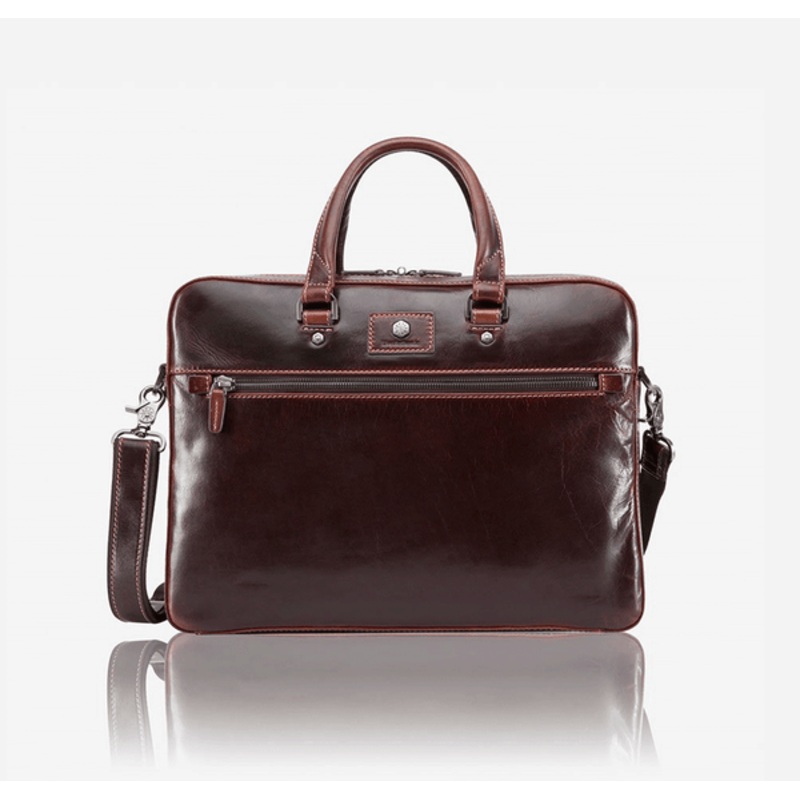SLIM ZIP TOP BRIEFCASE, TOBACCO