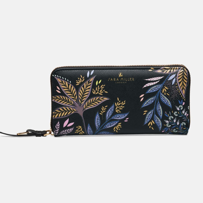 Black Botanic Large Zip Purse Black