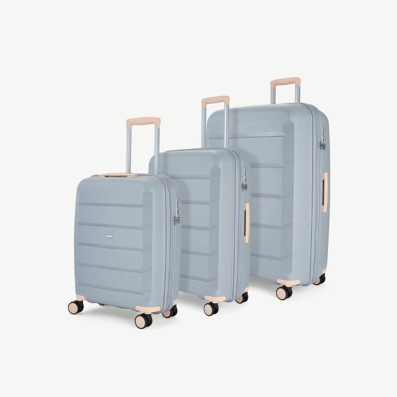 Tulum Set of 3 Suitcases in Grey + Peach Grey/Peach