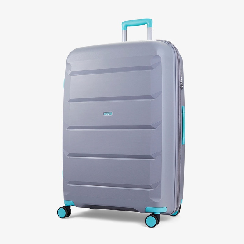 Tulum Large Suitcase in Grey + Aqua Grey/Aqua
