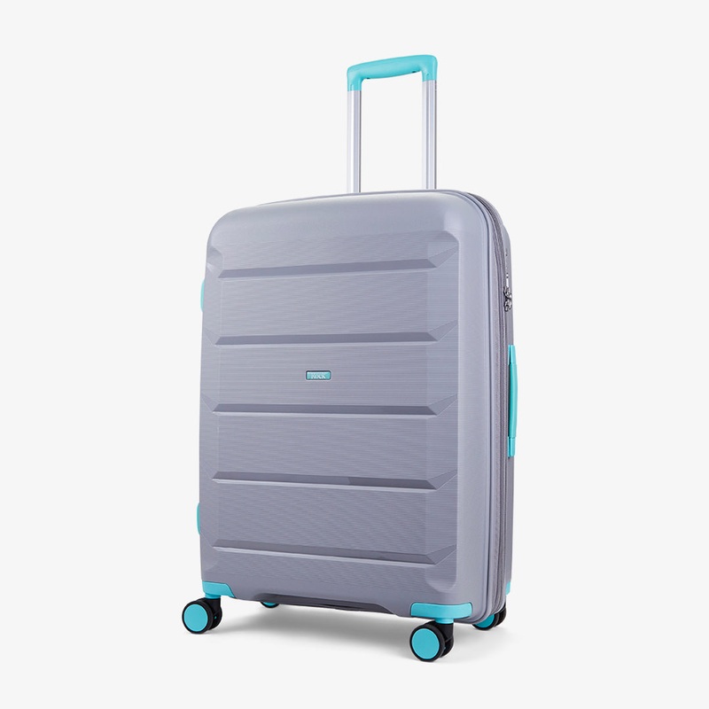 Tulum Medium Suitcase in Grey + Aqua Grey/Aqua