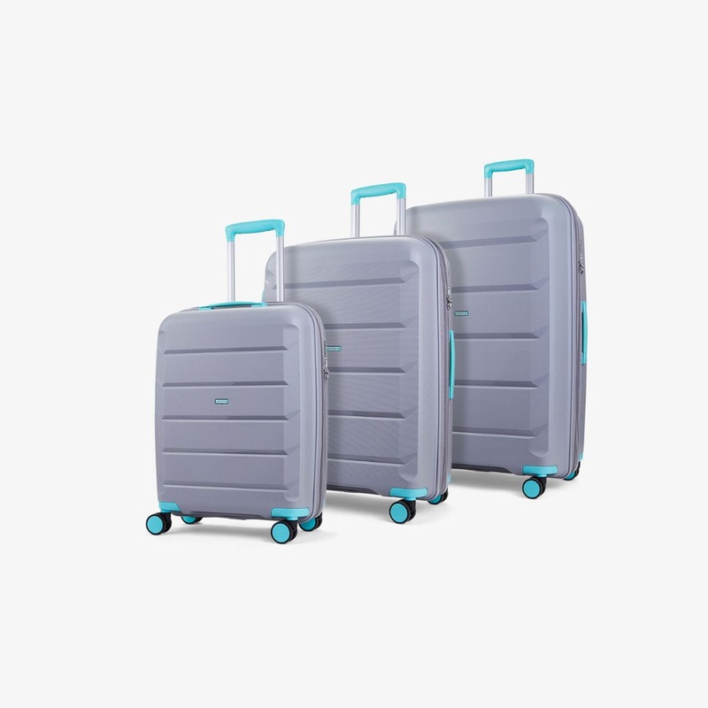 Tulum Set of 3 Suitcases in Grey + Aqua Grey/Aqua