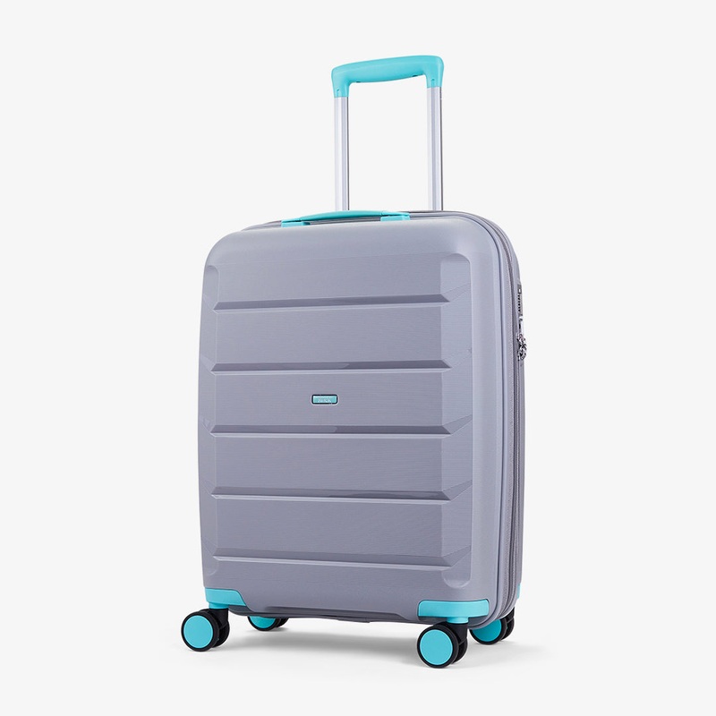 Tulum Small Suitcase in Grey + Aqua Grey/Aqua