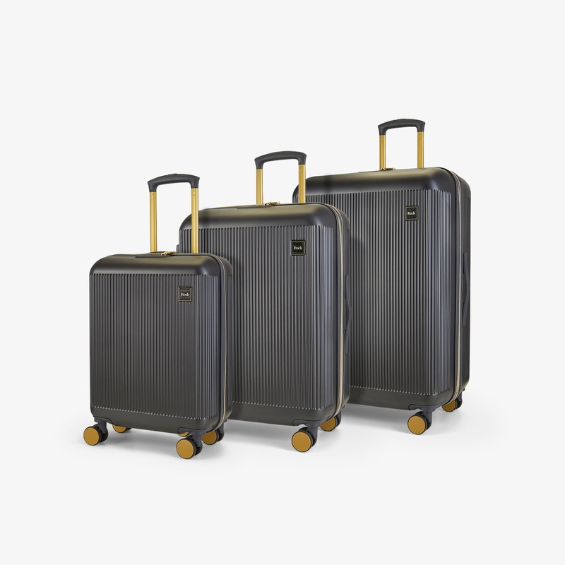 Aria Set of 3 Suitcase in Charcoal + Gold Charcoal + Gold